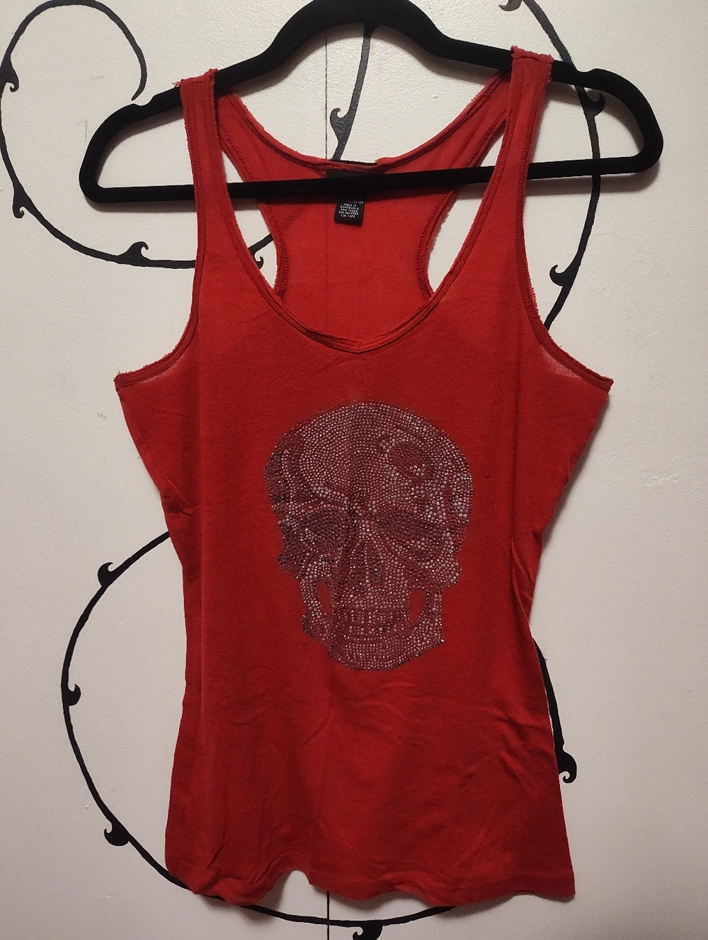 Red Rhinestone Skull Racerback Tank Top